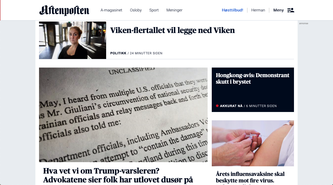 Aftenposten forside